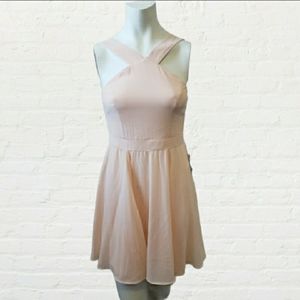 Lulus NWT small peach forevermore halter skater fit and flare mini dress
